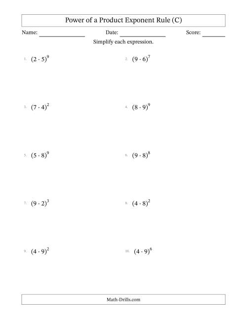 multiplying exponents with different bases and the same exponent all