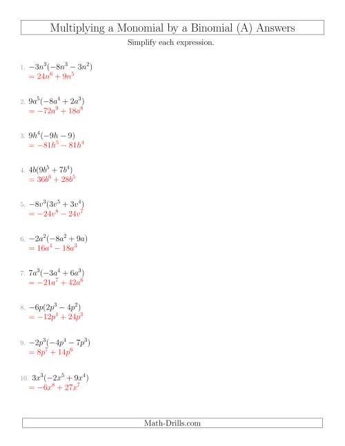 Multiplying Monomials Worksheets Education Cute766