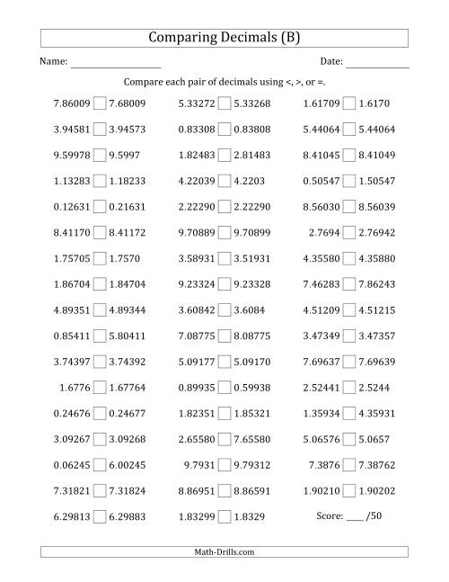 comparing decimals up to hundred thousandths various tricks b