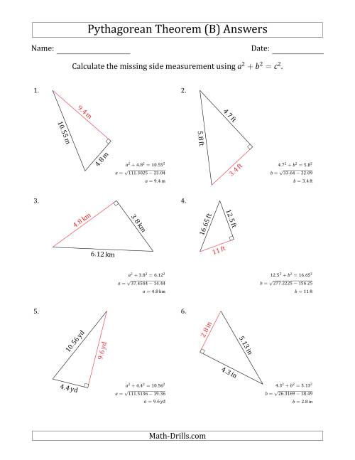 Calculate A Cathetus Using Pythagorean Theorem (B)