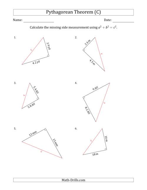 Calculate The Hypotenuse Using Pythagorean Theorem (C)