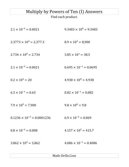 multiplying decimals by all powers of ten exponent form i