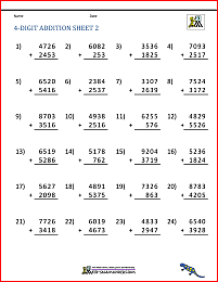 addition 4 digit worksheets 3rd grade