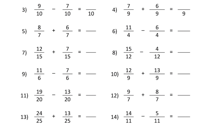 adding and subtracting fractions with like denominators otosection
