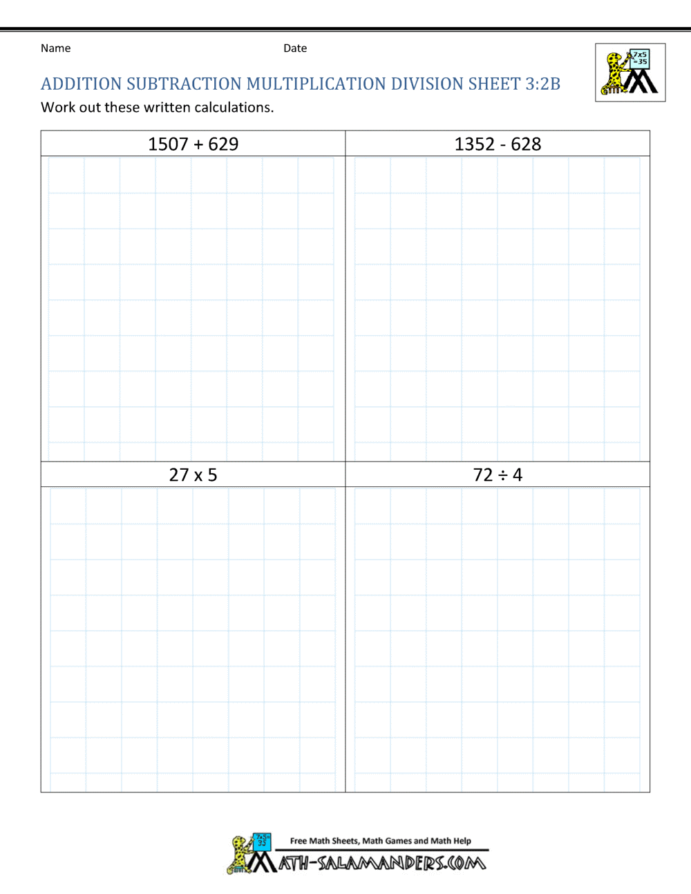 Addition subtraction multiplication division worksheets