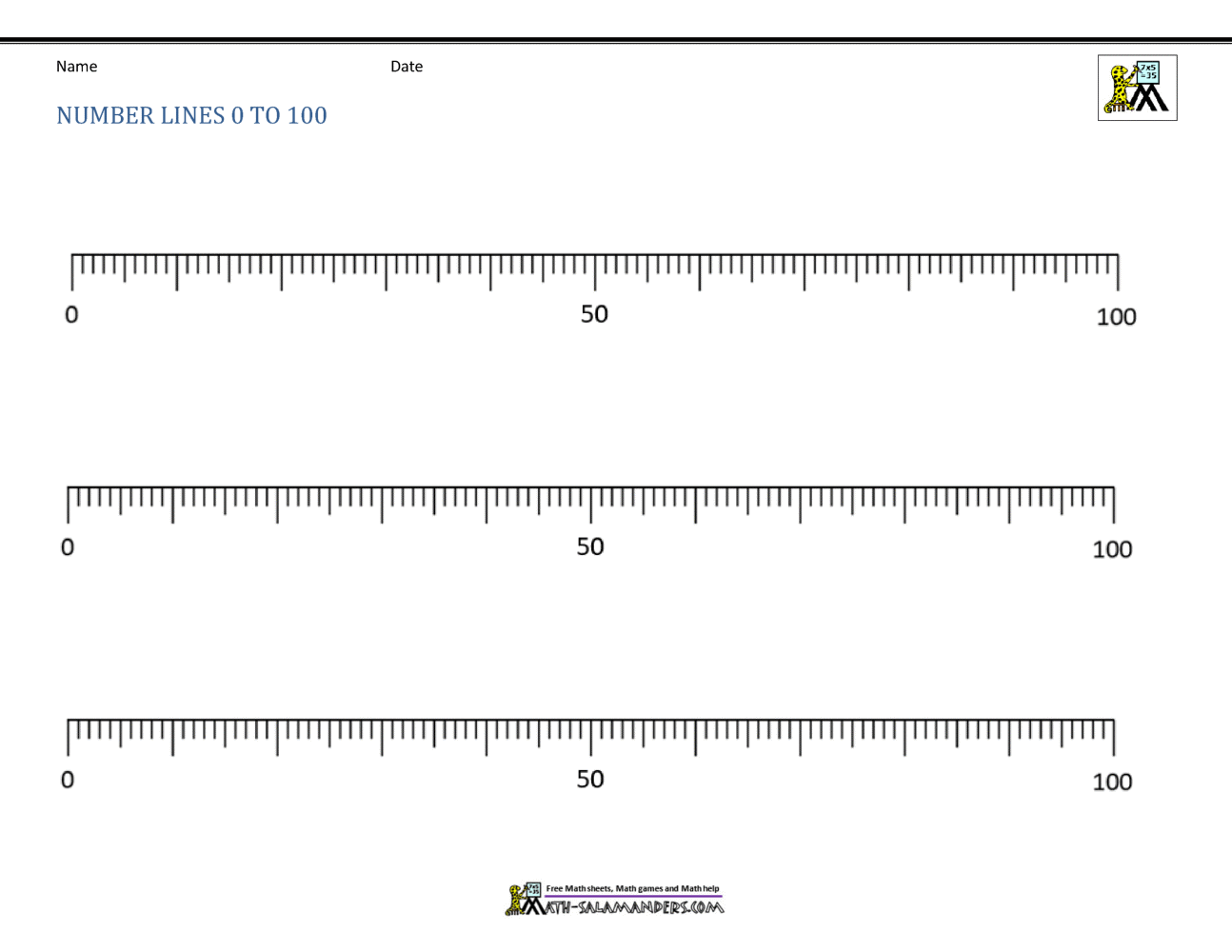 Free printable number line to 100