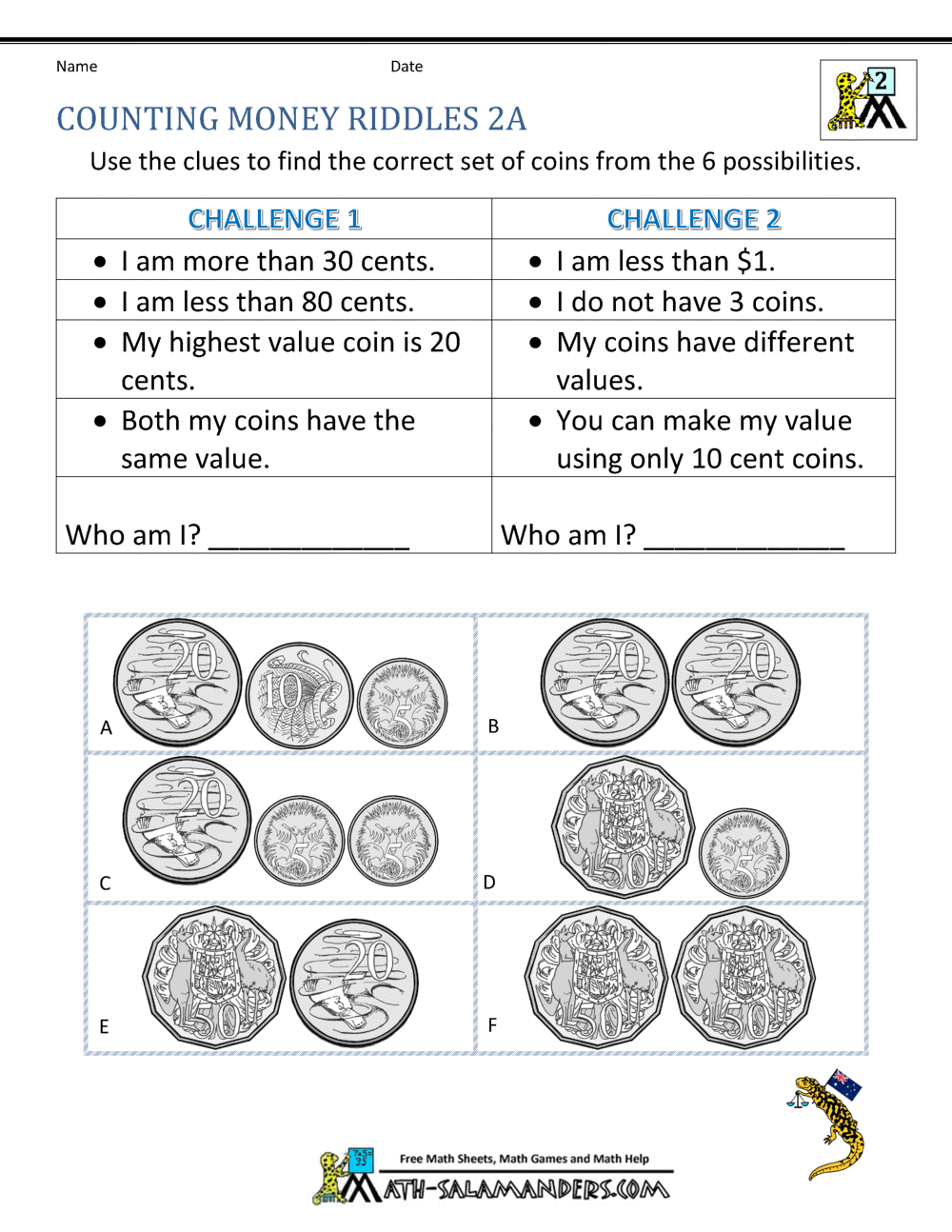 money worksheets australia