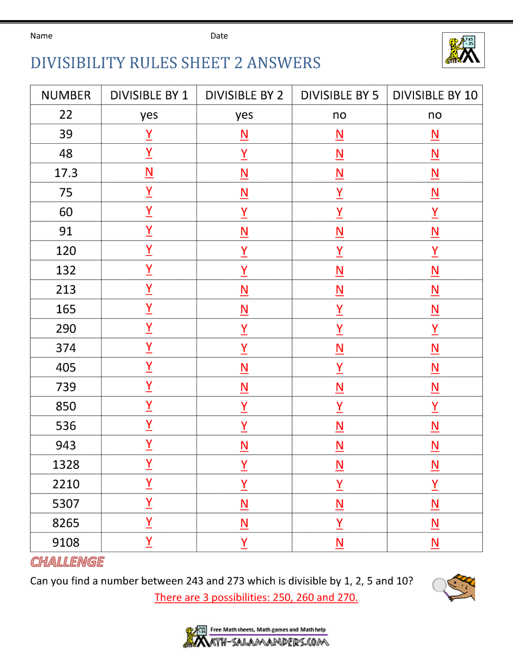 divisibility rules worksheets
