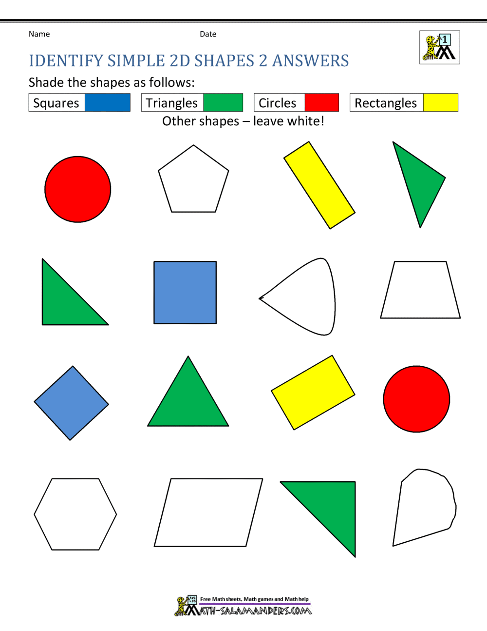2d shapes worksheets first grade