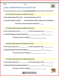 This extensive collection of printable worksheets on lcm is designed and recommended for students of grade 5 through grade 8. Least Common Multiple Worksheets Page