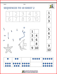 preschool number worksheets sequencing to 10
