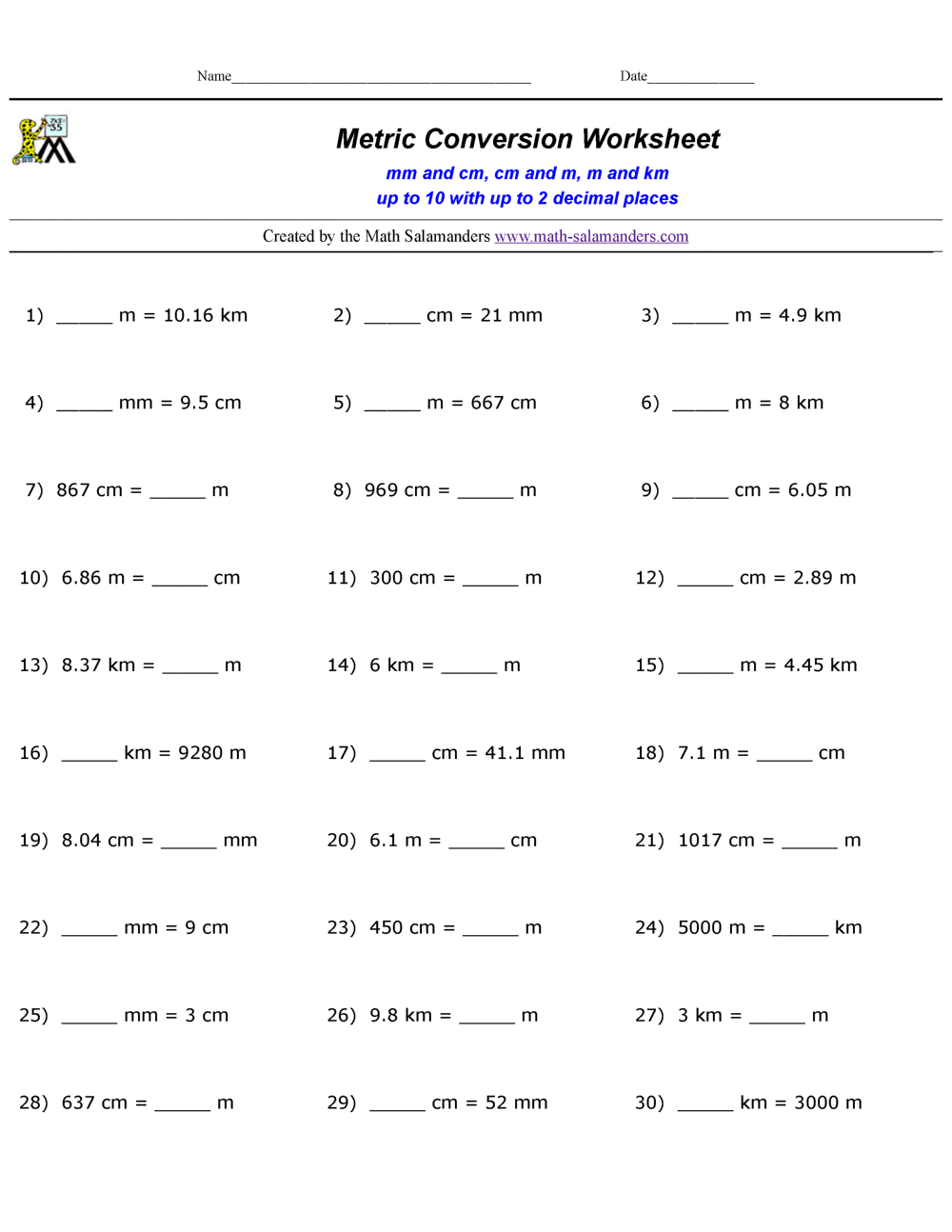 Metric conversion practice worksheets