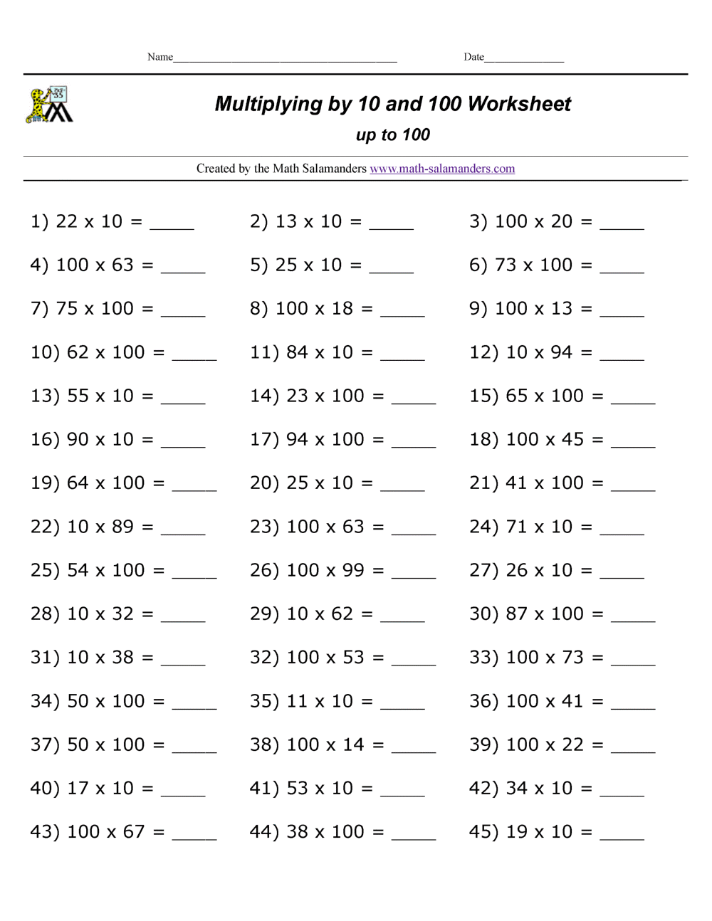 Award winning educational materials like worksheets, games, lesson plans and activities designed to help kids succeed. Multiplying By 10 And 100 Worksheets