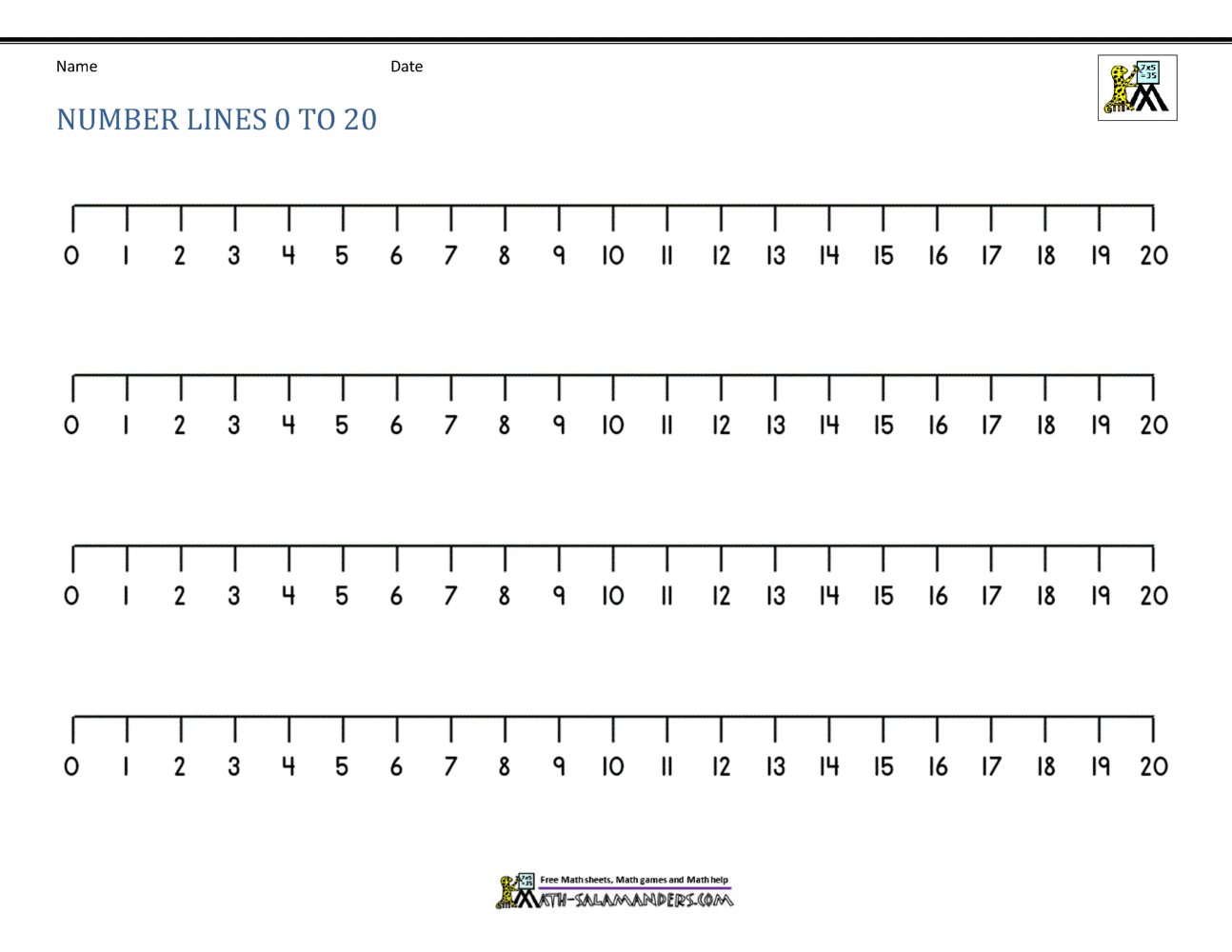 number line 0 to 20 printables