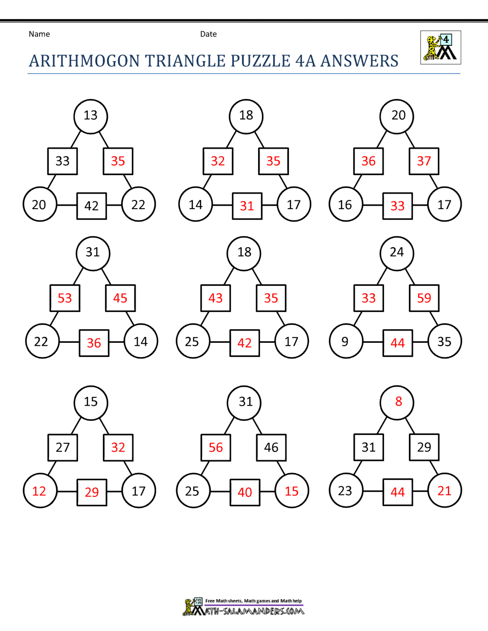 free math puzzles 4th grade