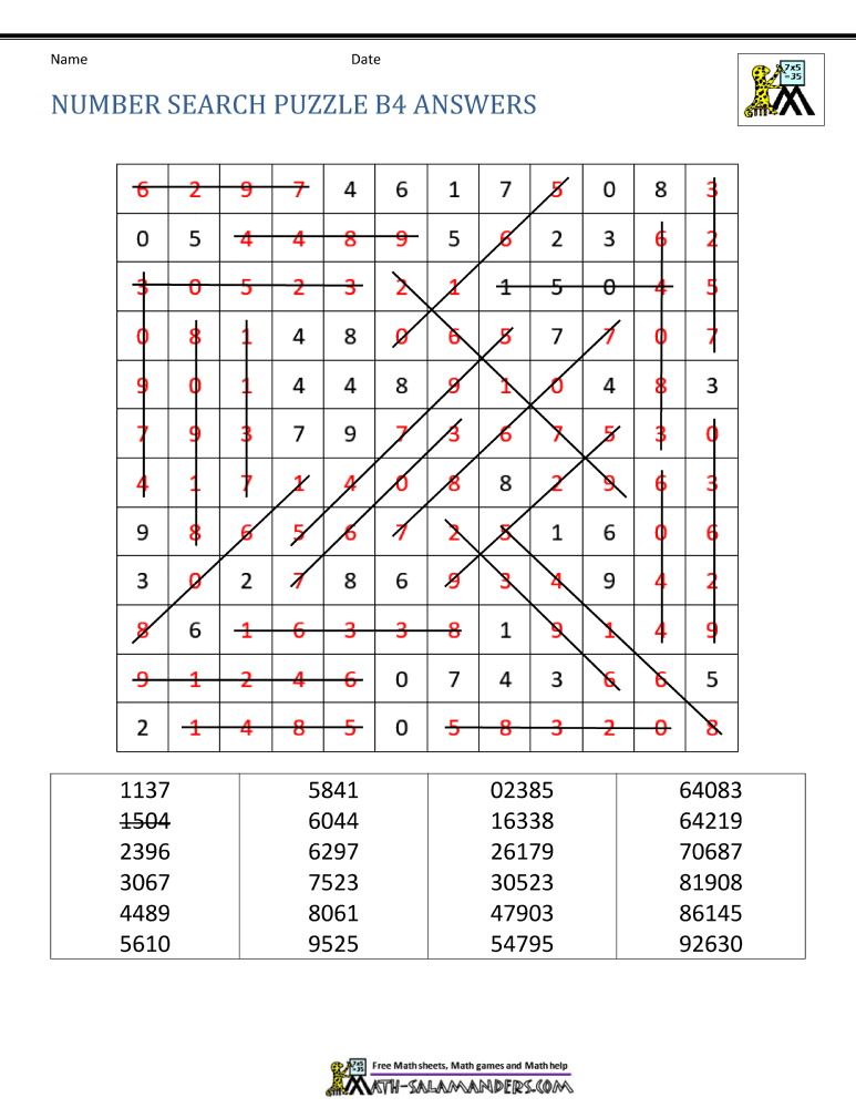 number search puzzle sheets