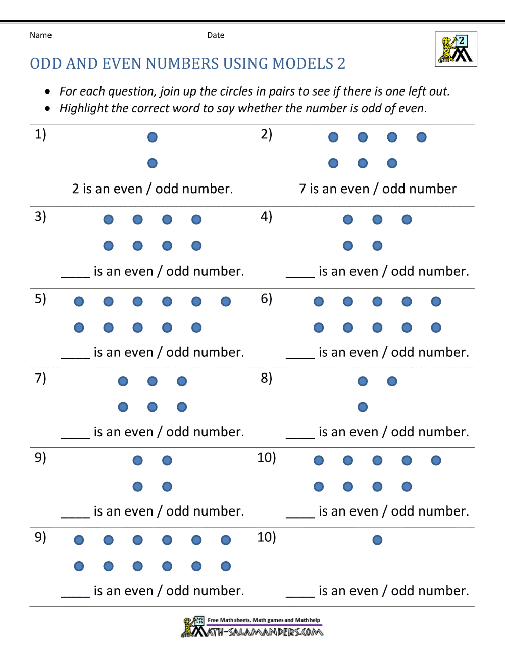 Odd and even numbers worksheet