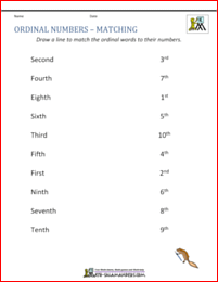 ordinal number worksheets