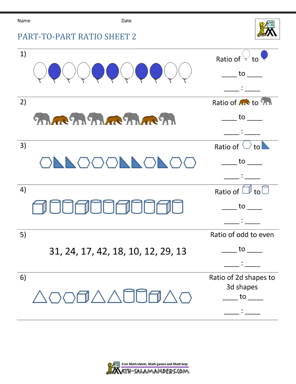 ratio part to part worksheet