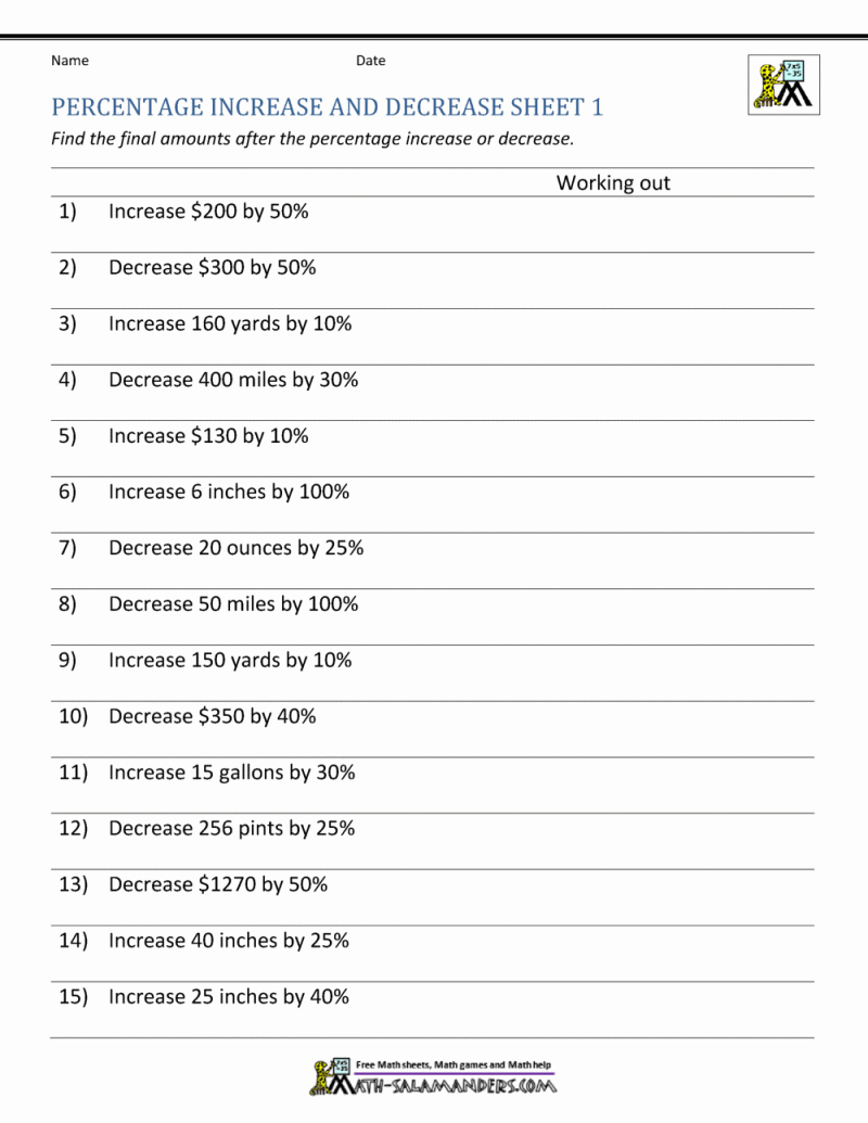 Percentage Increase And Decrease Worksheets - Beautiful Gradient Picture - High Resolution