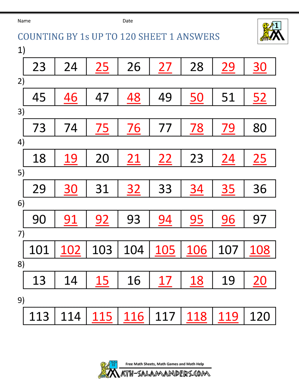 1st grade math worksheets counting by 1s and 10s