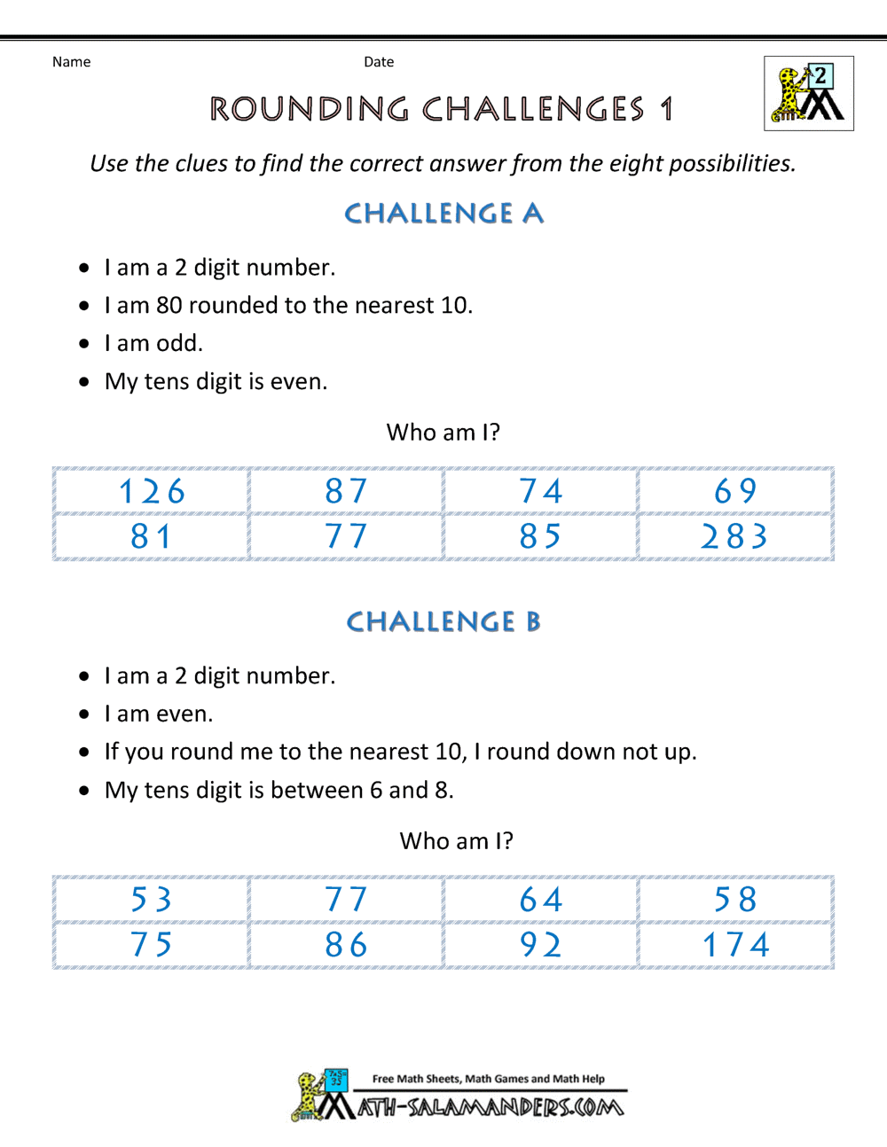 rounding numbers worksheet rounding challenges
