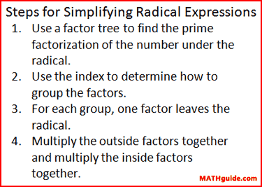Through simplified answers of i, − 1, − i, 1. Simplifying Radicals