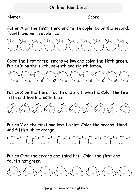 tell in which place objects are grade 1 ordinal basic