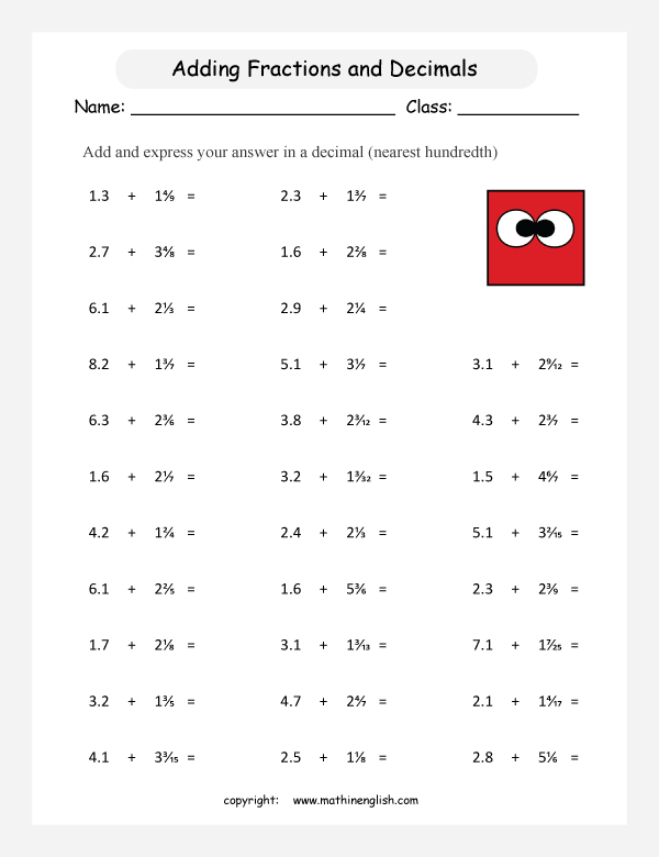 add fractions and decimals and express your answer in a decimal