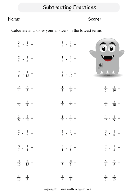 subtract unlike fractions with denominators that are not