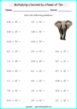multiplying whole numbers by powers of ten printable grade 6 math worksheet