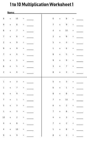 multiplication times table worksheets free downloads