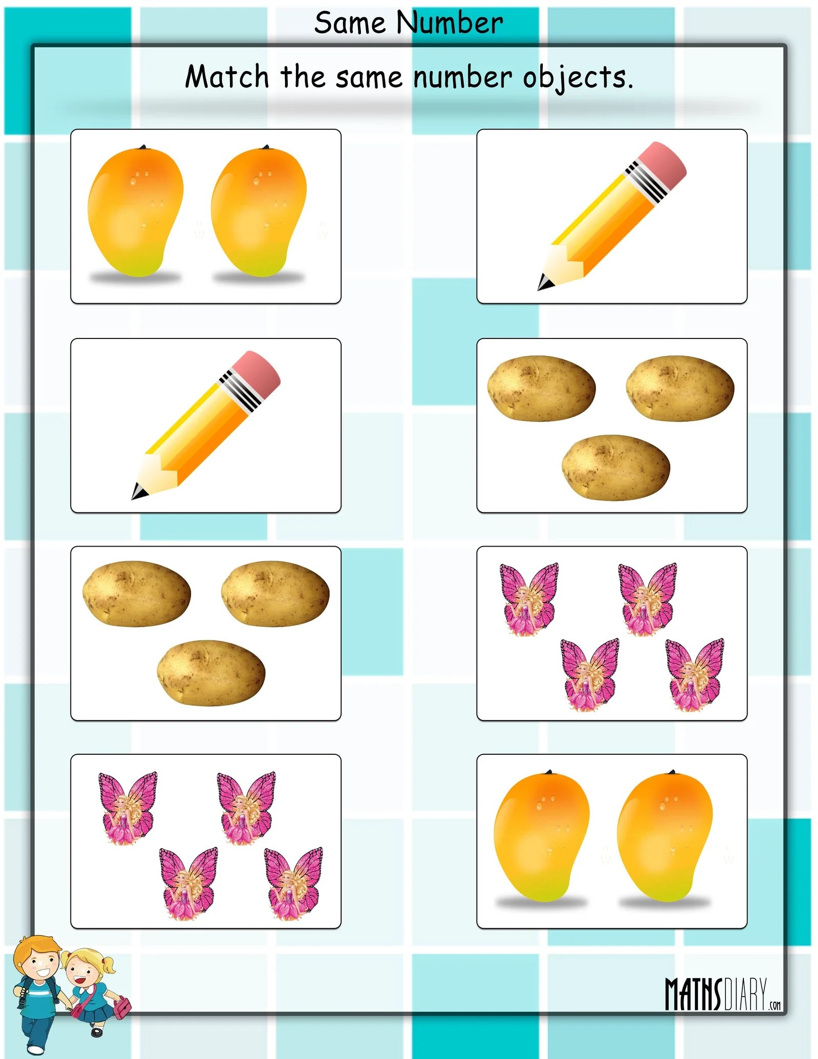 match the same number object math worksheets