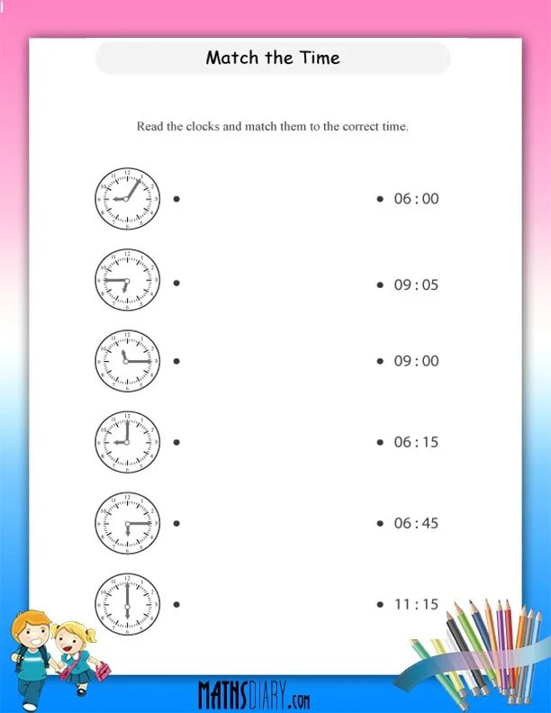 Match the time worksheets
