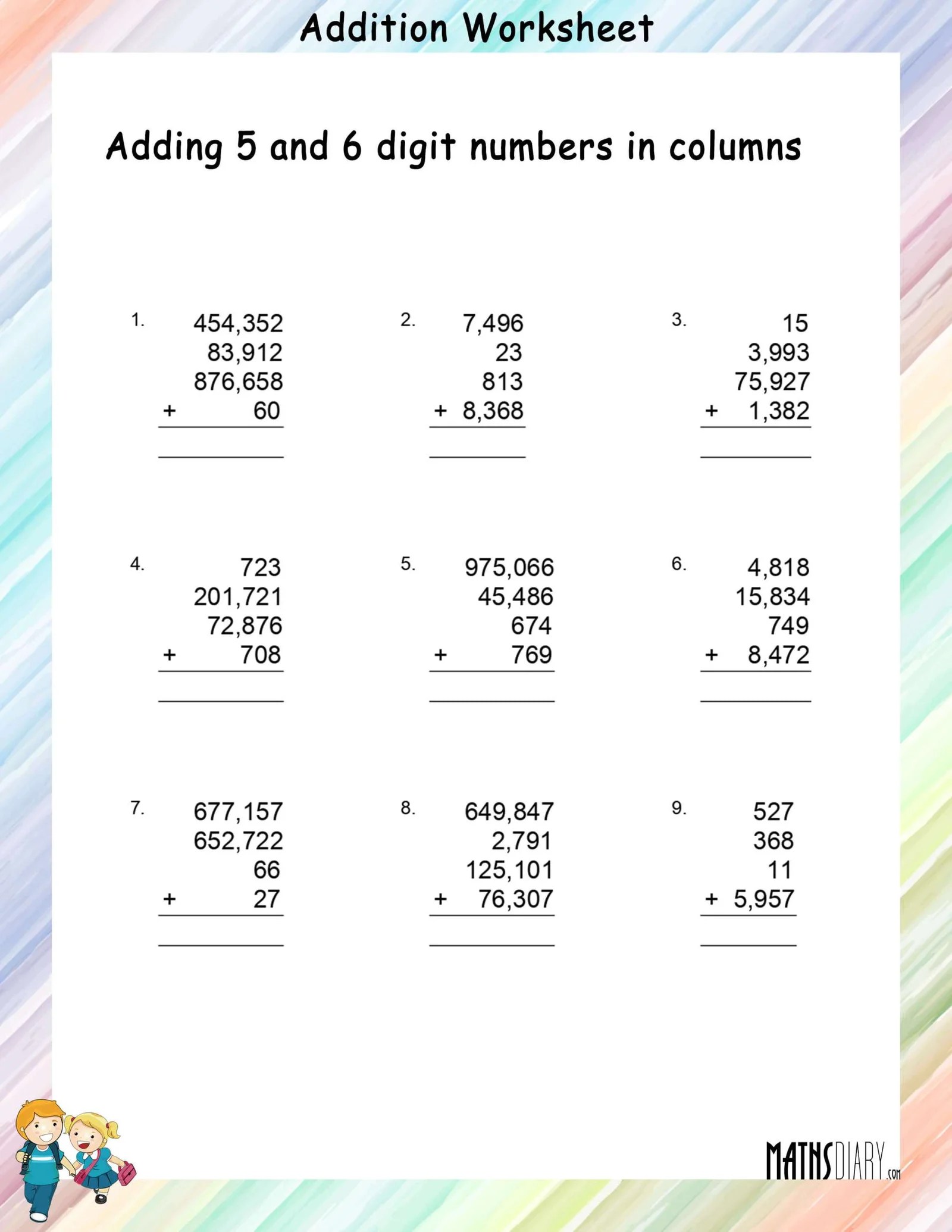 addition grade 4 math worksheets