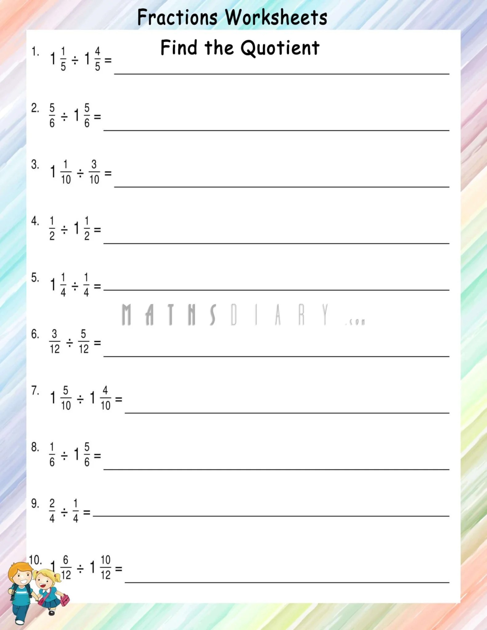 Division of fractions worksheets