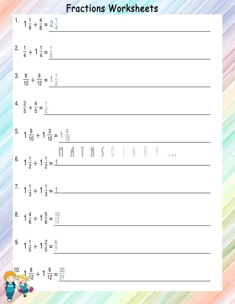 Division of fractions worksheets