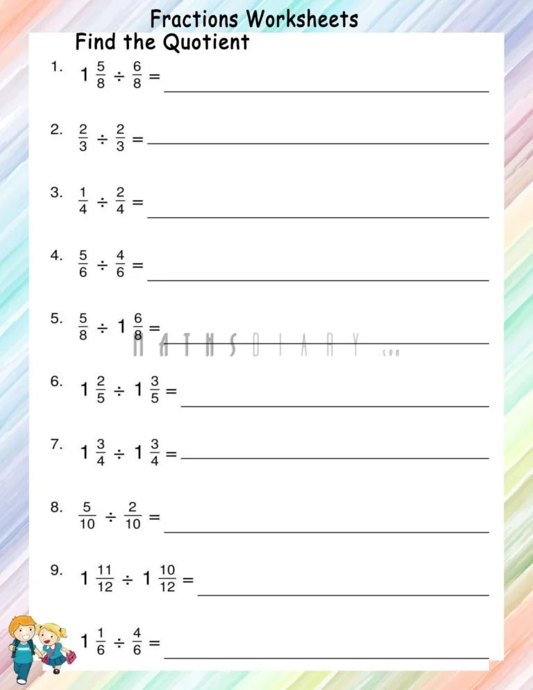 Division of fractions worksheets