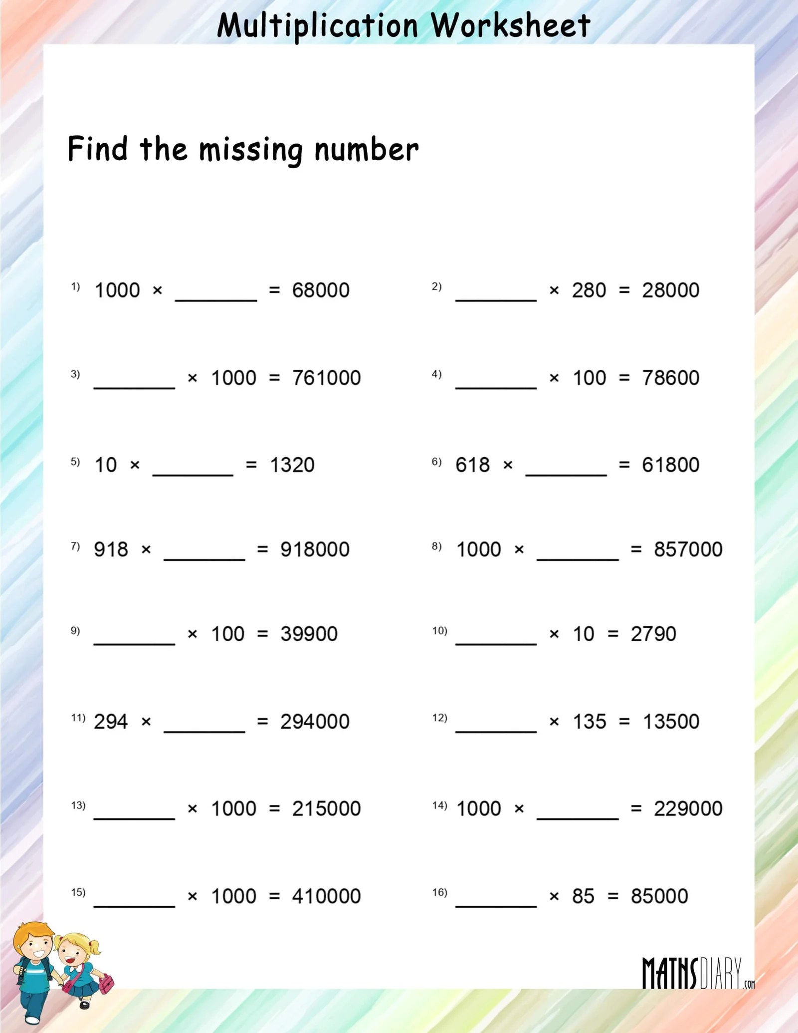 find the missing number multiplication worksheets math worksheets mathsdiary com