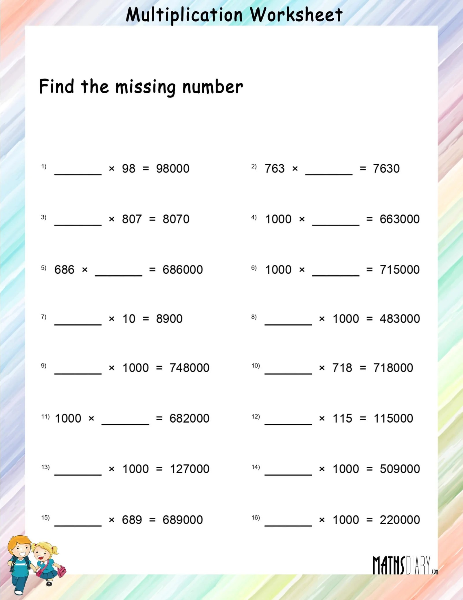 find the missing number multiplication worksheets math worksheets mathsdiary com