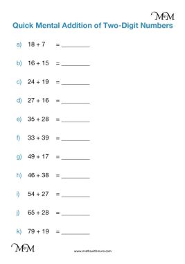 mental addition of 2 digit numbers worksheet pdf