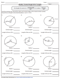 Arc length and area of a sector worksheets