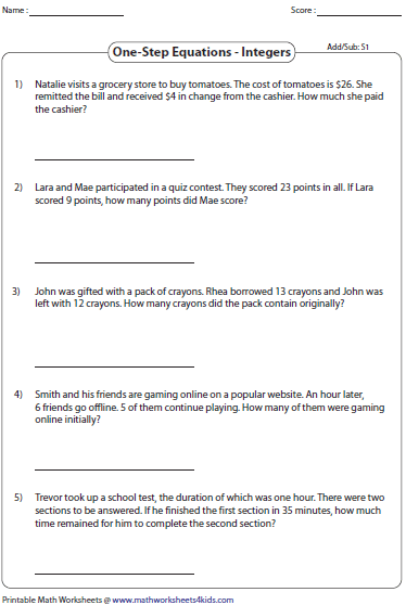 Two step equations with integers worksheet