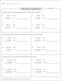 Estimating sums & differences worksheets