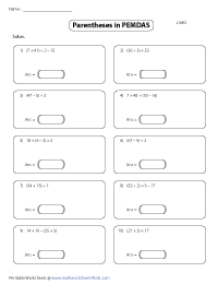 evaluating numerical expressions with parentheses worksheets
