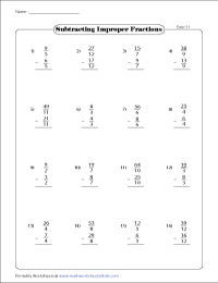 subtracting like fractions worksheets