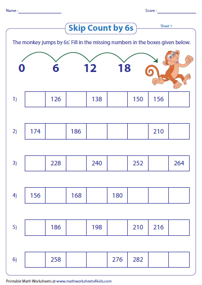 skip counting by 6s worksheets