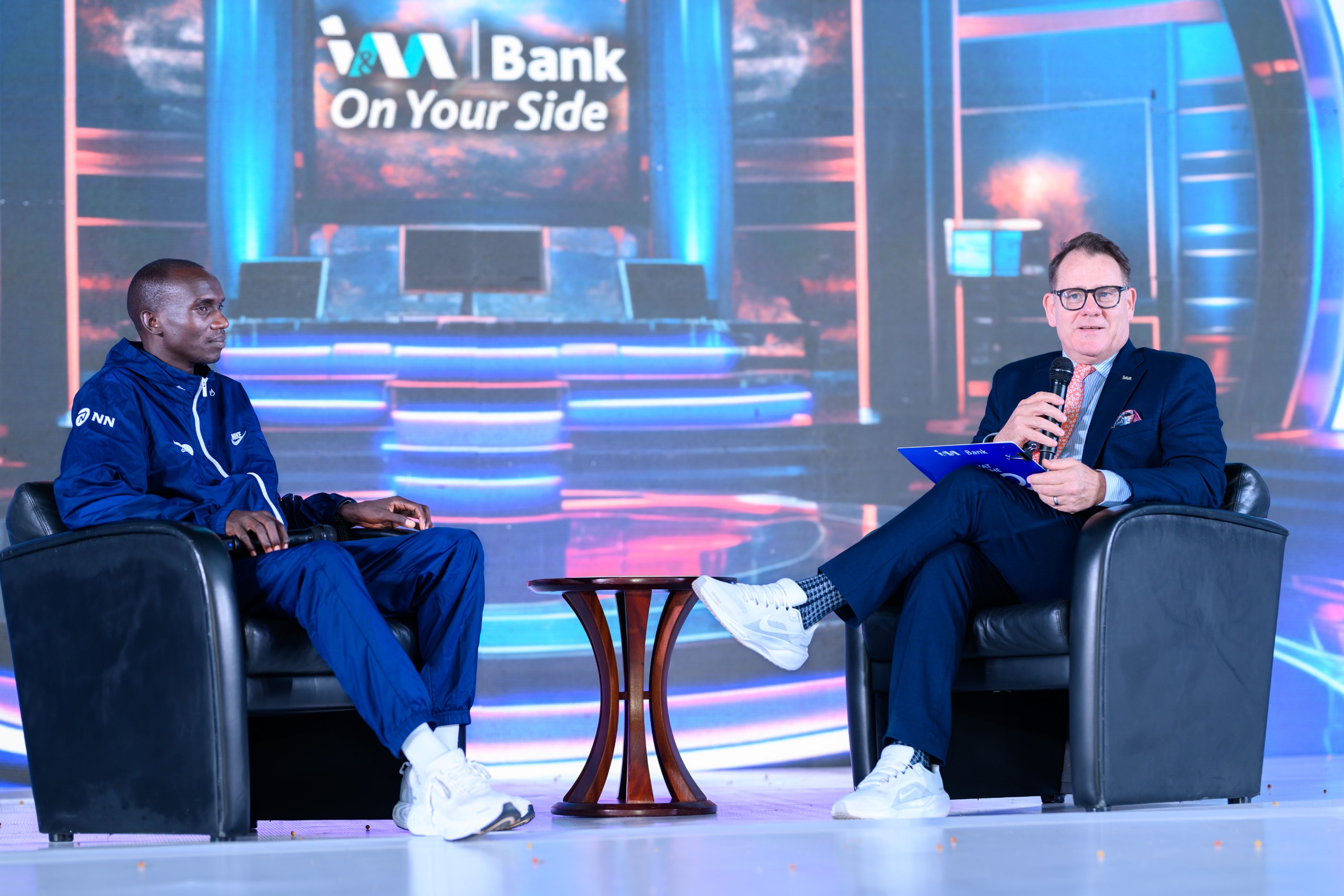 I&M Bank CEO- Robin Bairstow (right) hosted Joshua Cheptegei for the first episode of 'A Chat with the CEO' podcast last week.