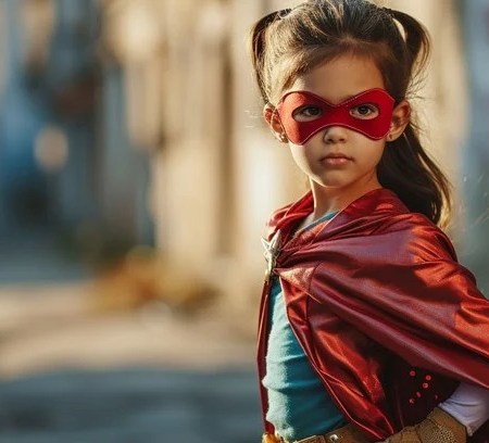 Kid dressed up as superhero.