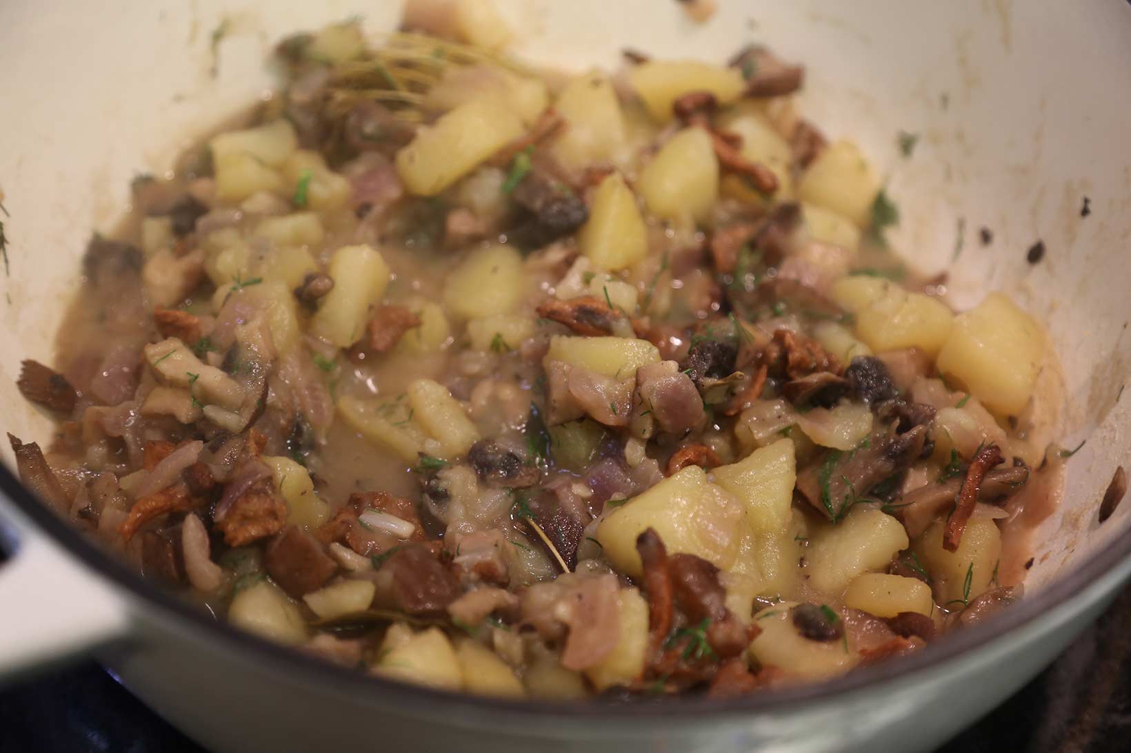 simmer mushrooms and potatoes